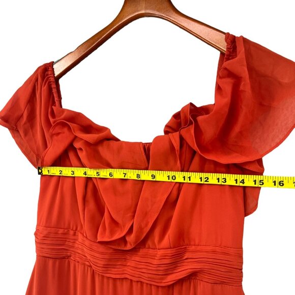 Off Shoulder Rust Red Dress Wedding Prom Chiffon Poly Lined M 8 10 Christmas Val - Picture 7 of 9